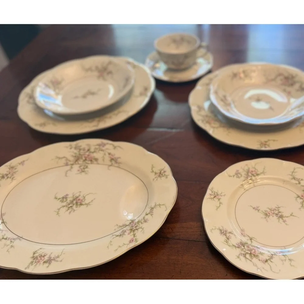 Vtg Theodore Haviland NY Rosalinde Fine China 9 Pc Set w/h Meat Carving Platter